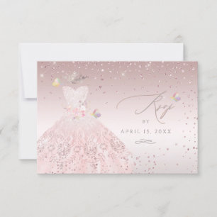 Quinceanera-RSVP Traumhaftes Rosé Kleid Einladung