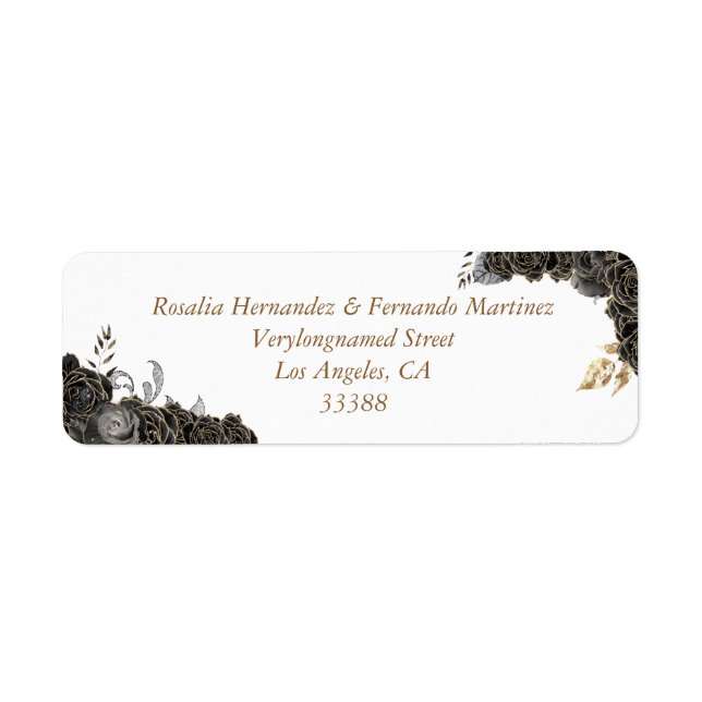 Quinceañera Rücksendeadresse Etikett Schwarz und G (Vorne)
