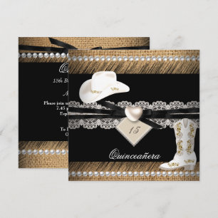 Quinceanera Rustic Burlap Cowgirl Hat Boots Party Einladung