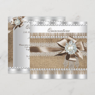 Quinceanera Rustic Burlap Pearl Lace Pearl Einladung