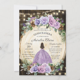 Quinceañera Rustikaler Lila Blumenwald Einladung