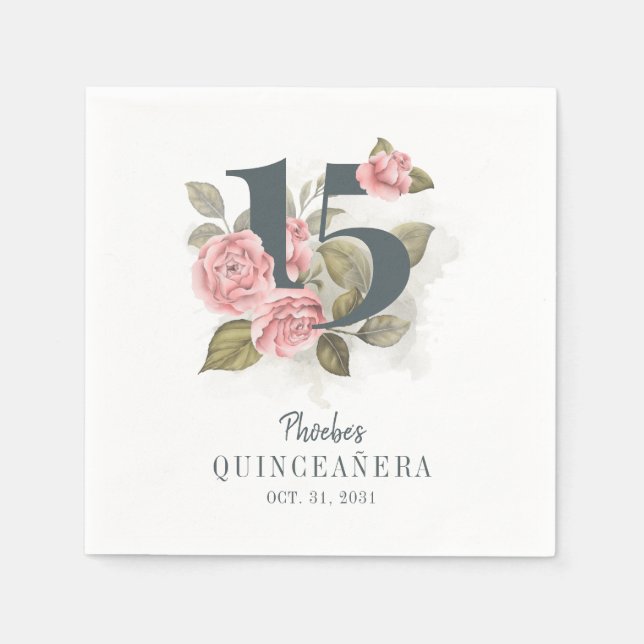 Quinceanera Rustikales Blumenpapier zum 15. Geburt Serviette (Vorderseite)