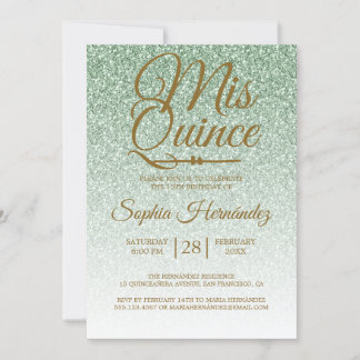 Quinceañera Sage Green Glitzer 15. Geburtstag Einladung