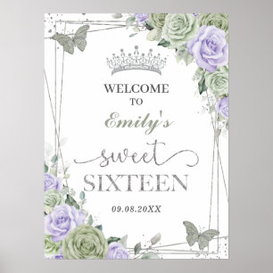 Quinceanera Sage Vert Violet Affiche de bienvenue 