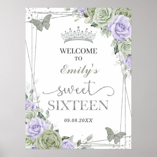 Quinceanera Sage Vert Violet Affiche de bienvenue  (Devant)