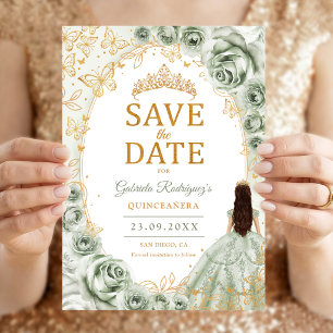Quinceanera Salbeigrün Gold Blumen Save The Date