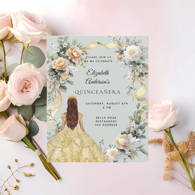 Quinceanera Sali Goldkleid Rose Einladung (Von Creator hochgeladen)