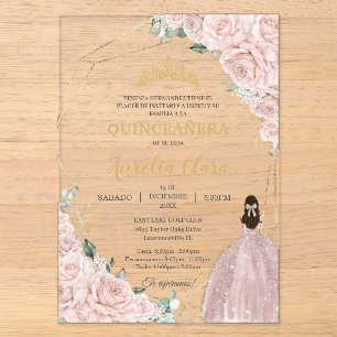 Quinceañera Sanfte Rosa Rosen Floral 15 Jahre Acryleinladungen