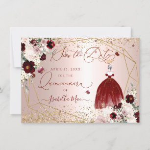 Quinceanera Sauvez la date Bourgogne Invitation