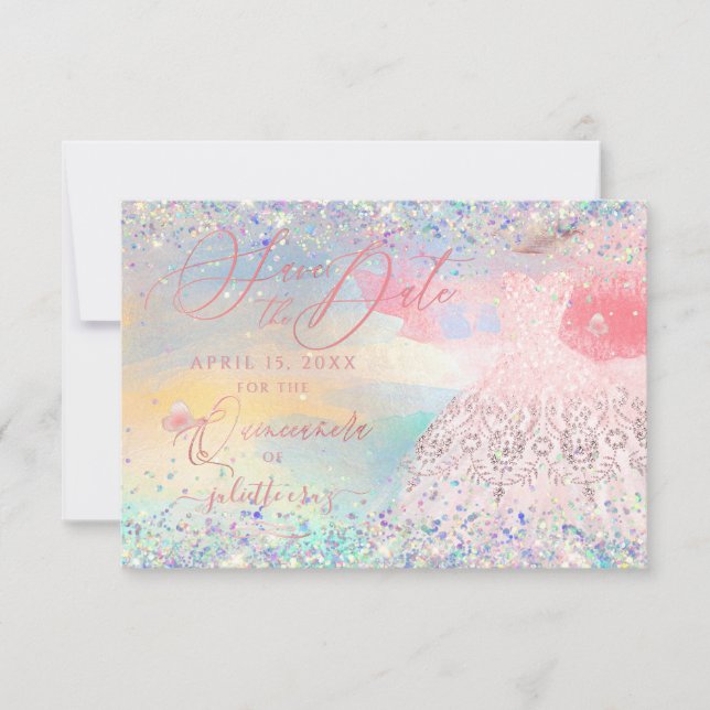 Quinceanera Save the Date Blush Pink Dress Einladung (Vorderseite)