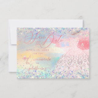 Quinceanera Save the Date Blush Pink Dress Einladung