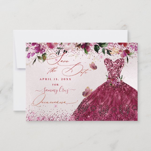 Quinceanera Save the Date Cherry Red Dress (Vorderseite)