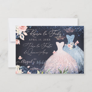 Quinceanera Save the Date Dusty Blue Gown Einladung