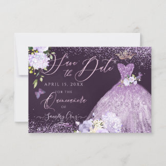 Quinceanera Save the Date Dusty Lila Gown Invit Einladung
