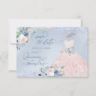 Quinceanera Save the Date Dusty Pink Blue Peonera  Einladung
