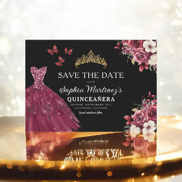 Quinceanera Save the Date Floral Burgund