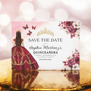 Quinceanera Save the Date Floral Burgund