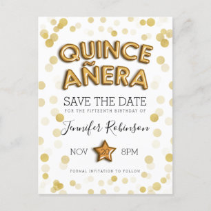 Quinceanera Save the Date Gold steigt Glitzer im Ankündigungspostkarte