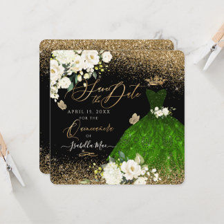 Quinceanera Save the Date Green Imitats Glitzer Go Einladung