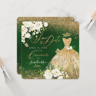 Quinceanera Save the Date Imitate Glitzer Gold Gow Einladung