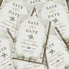 Quinceanera Save-the-Date-Karte mit Grün und Gold Einladung