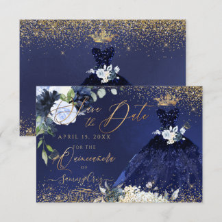 Quinceanera Save the Date Navy Blue Gown Einladung
