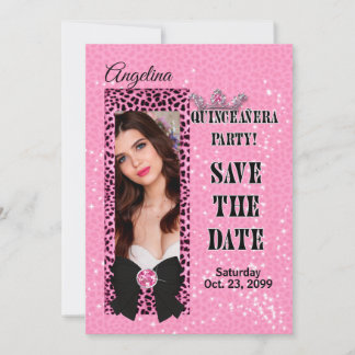 Quinceanera Save the Date Pink Cheetah Print Einladung