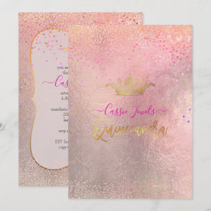 Quinceanera Schillernde Konfetti+Prinzessinnenkron Einladung