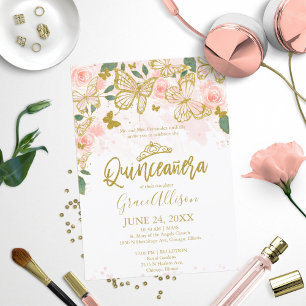 Quinceanera-Schmetterling-Einladung zweisprachig  Einladung