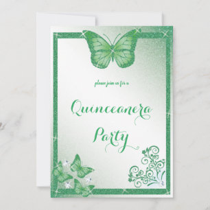 Quinceanera Schmetterling Grün Glitzer elegant Einladung