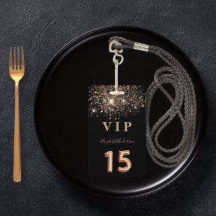 Quinceanera Schwarz Gold Glitter VIP-Einladung Ausweis