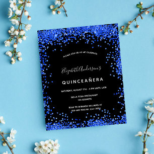 Quinceanera Schwarz Königsblau Einladung