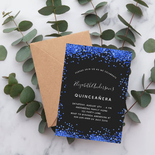 Quinceanera schwarz königsblauer Luxus-Party Einladung