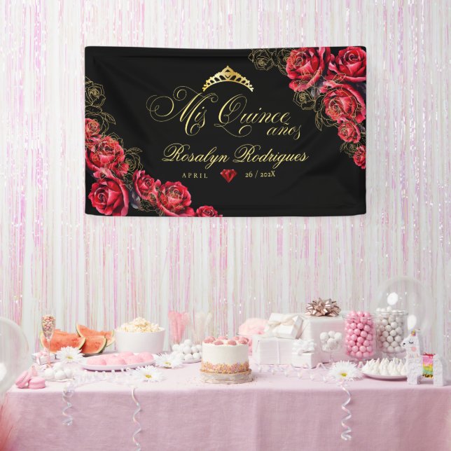 Quinceanera - Schwarz-Rot-Gold-Dekorationen Zeiche Banner (Party)