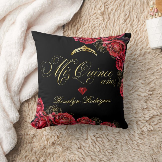 Quinceanera - Schwarz-Rot-Gold-Dekorationen Zeiche Kissen (Decke)