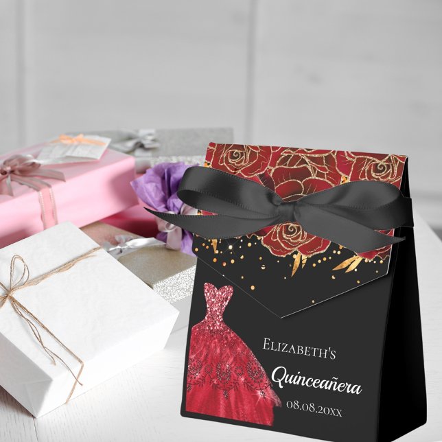 Quinceanera Schwarz-Rot-Kleidung Blume vielen Dank Geschenkschachtel (Von Creator hochgeladen)