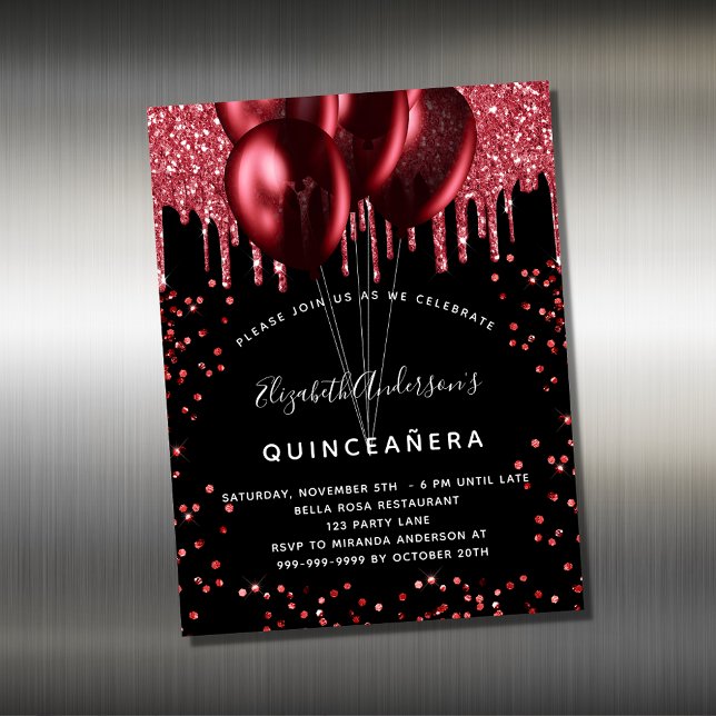 Quinceanera schwarz rote Ballons Einladung Magnet (Von Creator hochgeladen)