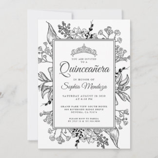 Quinceanera Schwarz-weiß Einladung