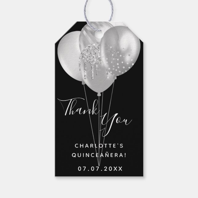 Quinceanera schwarzen silbernen Ballon vielen Dank Geschenkanhänger (Vorderseite)