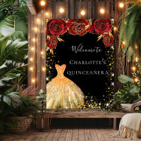 Quinceanera schwarzes Gold Kleid Rot Blumenempfang