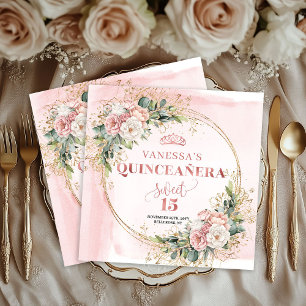 Quinceañera-Servietten Roségold Floral Eukalyptus Serviette