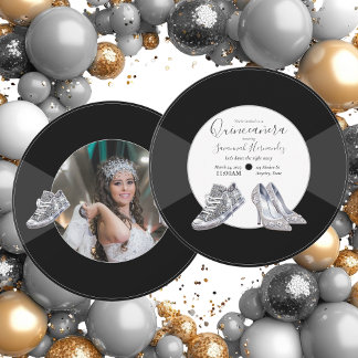 Quinceañera Shoes Vinyl Record Foto Silver Einladung