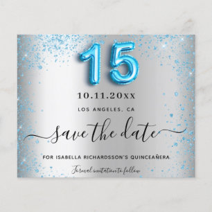 Quinceanera silber blau Budget Save-the-Date Flyer