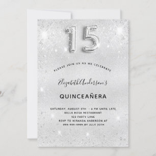 Quinceanera Silber Glitter elegant Einladung