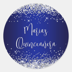Quinceañera Silber Glitter Royal Blau Navy Ombre Runder Aufkleber