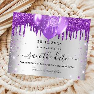 Quinceanera Silber Lila Budget Save-the-Date Flyer