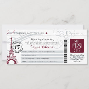 Quinceanera Silbergrau und Burgund Paris Einladung
