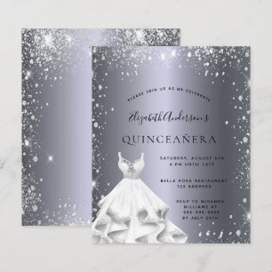 Quinceanera-Silberkleid Glitter-Einladung