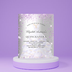 Quinceanera silbernes Veilchenkleid Budgeteinladun Flyer