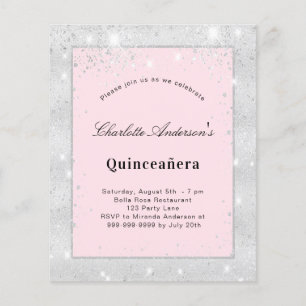 Quinceanera Silberröschen Rosa Glitzer Staub Haush Flyer